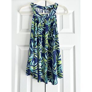 Cable & Gauge Tank Top Size M Blue Green Leaf Print Sleeveless Halter Top